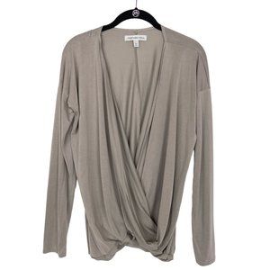 Abercrombie Fitch Ballet Top Long Sleeve Wrap Top Gray Beige Women's M